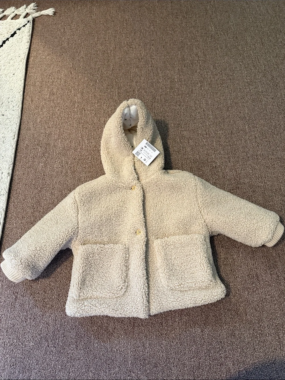 Zara Kids Cream Sherpa Hooded Puffer Jacket